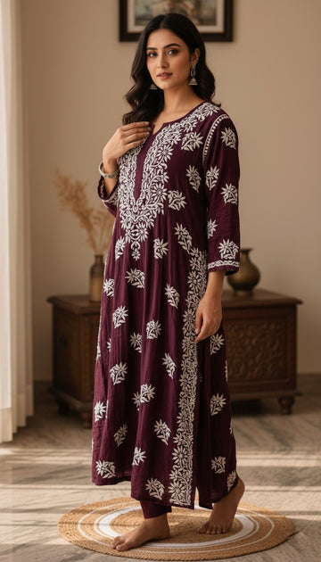 Cosmos Premium Cotton  Chikankari Luxurious Long Kurti For women