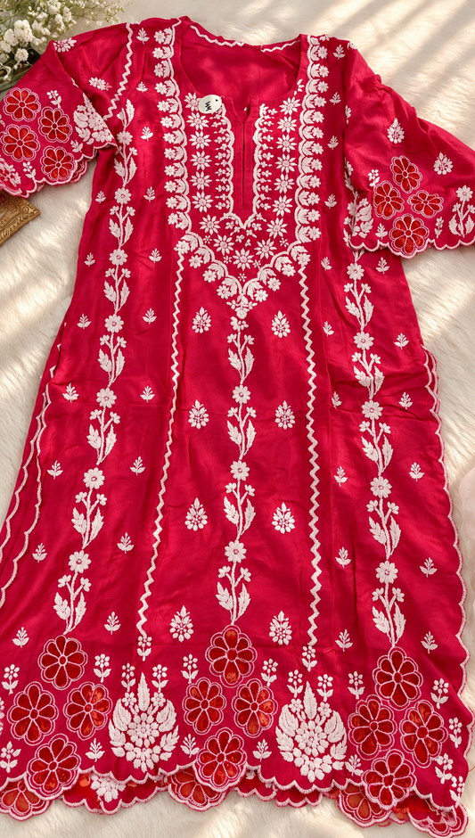 Sarah With back And Sleeves Cutwork Pure Handcrafted Chikankari Kurti Special