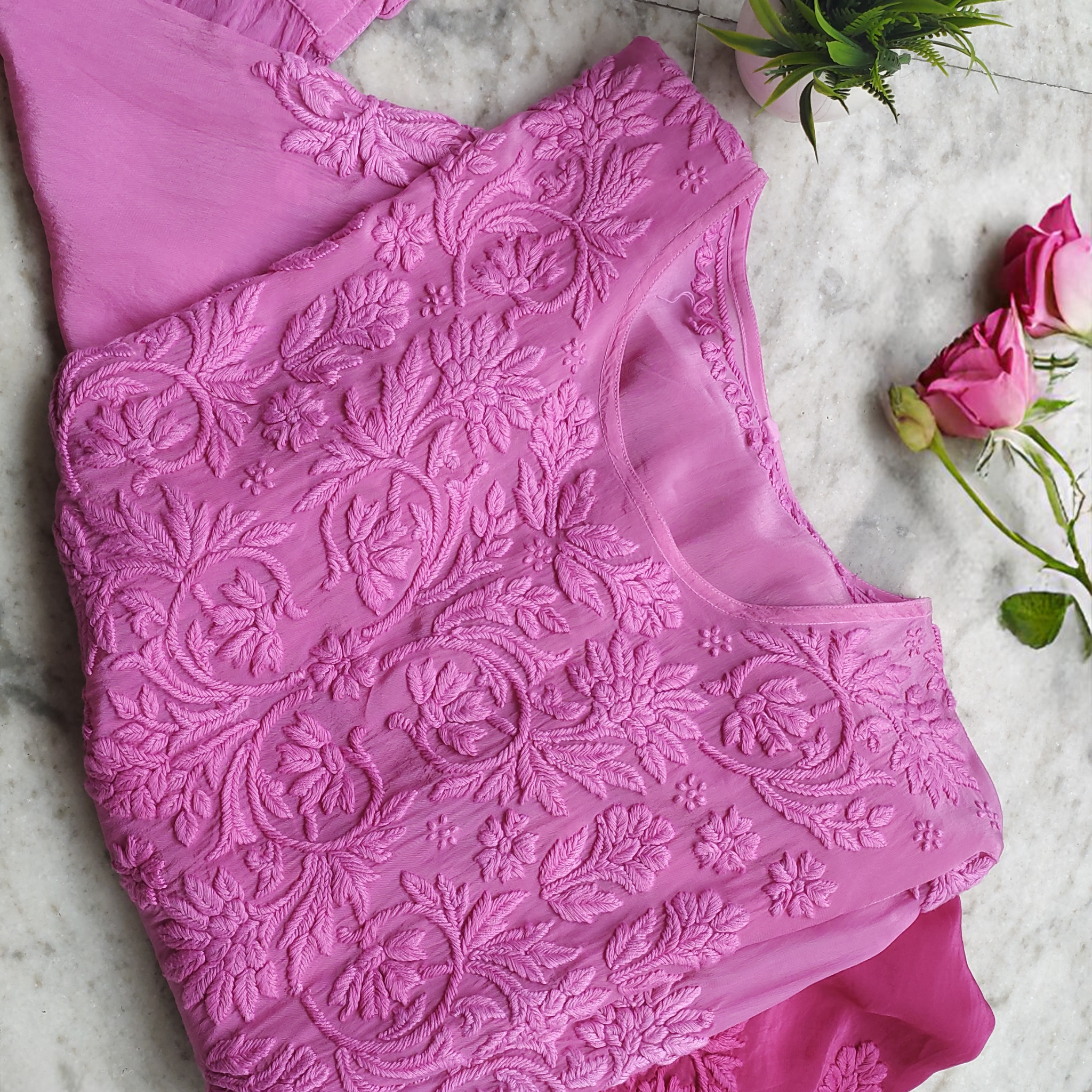 Afgani Premium Silk Chikankari ombre Tunic Set (Tunic & Bottom)