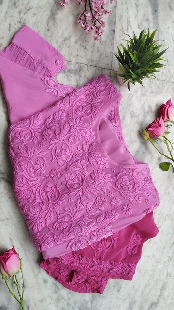 Afgani Premium Silk Chikankari ombre Tunic Set (Tunic & Bottom)