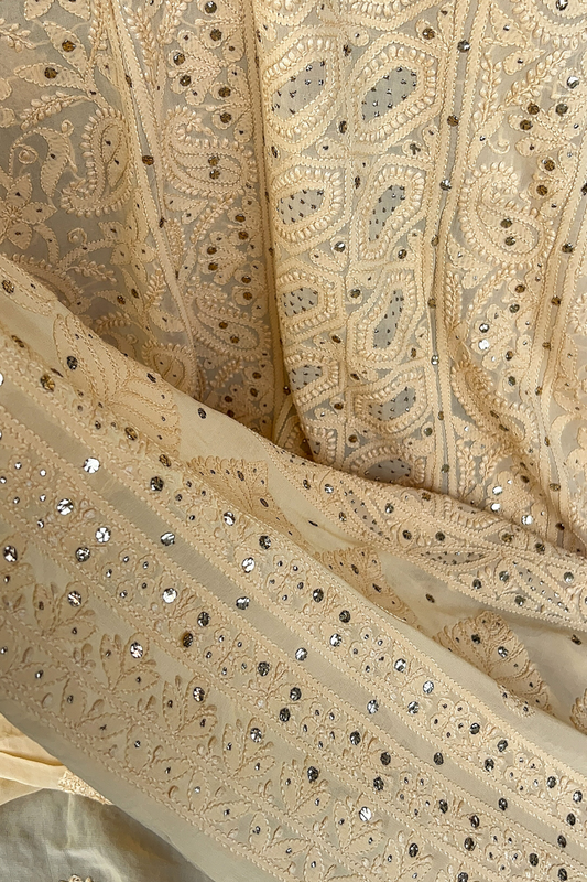 Roohi Pure handcrafted Chikankari and Mukaish Premium Georgette unstitched suit