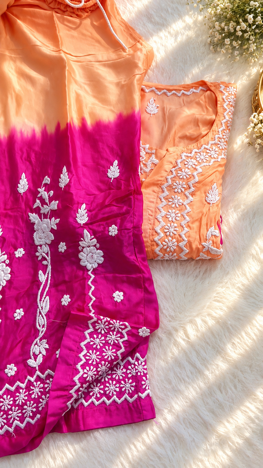 Gulab Peach & Blush Co-ord Chikankari Set With back And Sleeves Embroidery Special (One Creation)