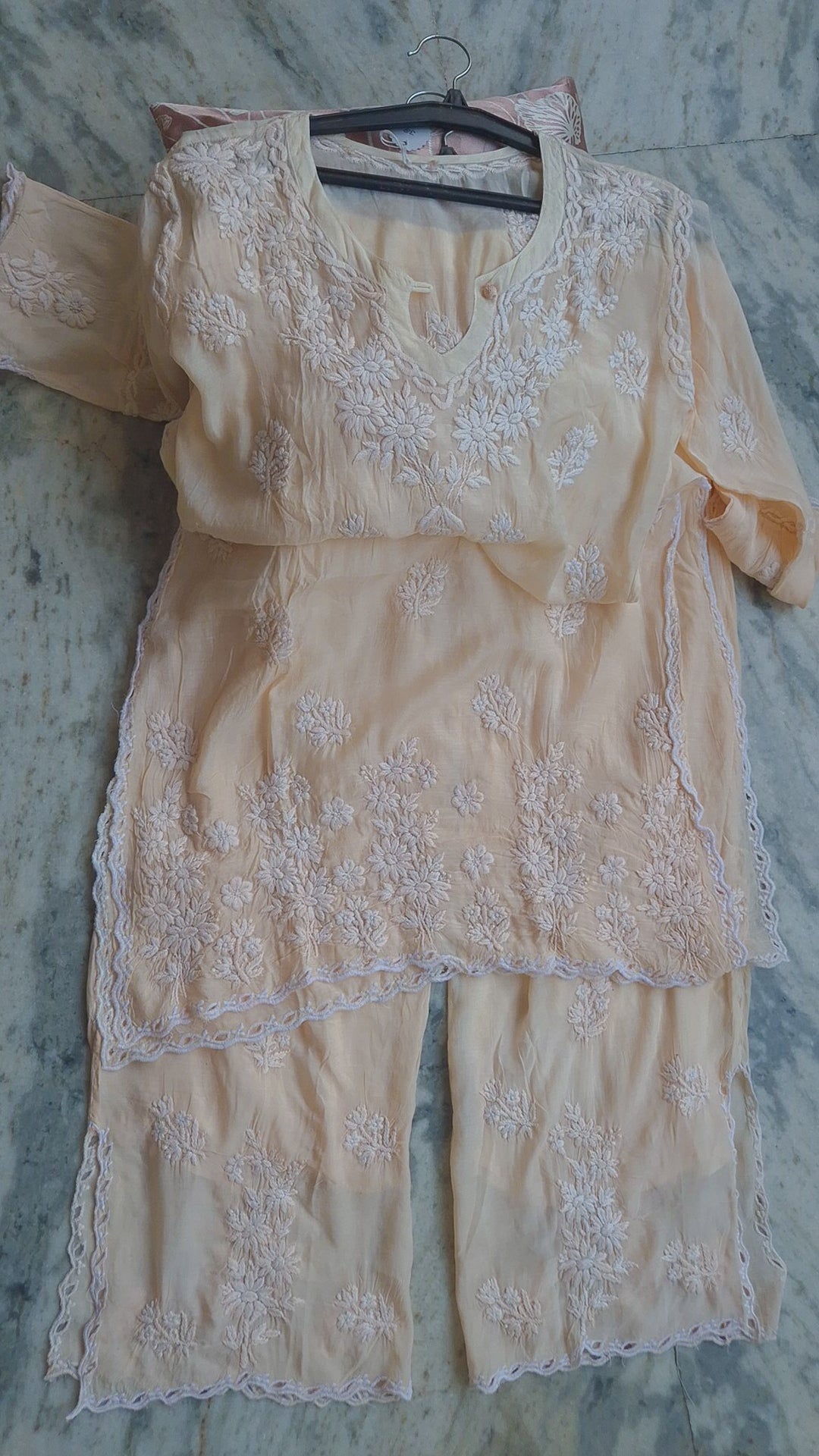 style Premium Silk Chikankari Luxurious Look co-ord Set