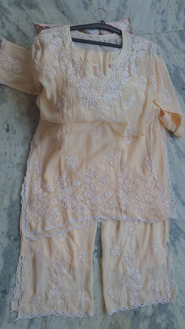 style Premium Silk Chikankari Luxurious Look co-ord Set