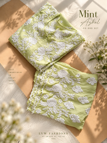 Pastle Mint Azhel Co-ord Set With back And Sleeves Embroidery Special (One Creation)