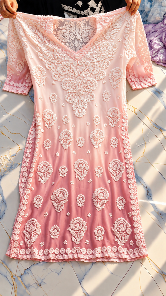 Special Design of Sleeves and Back Pure Chikankari mulmul Muslin Kurta