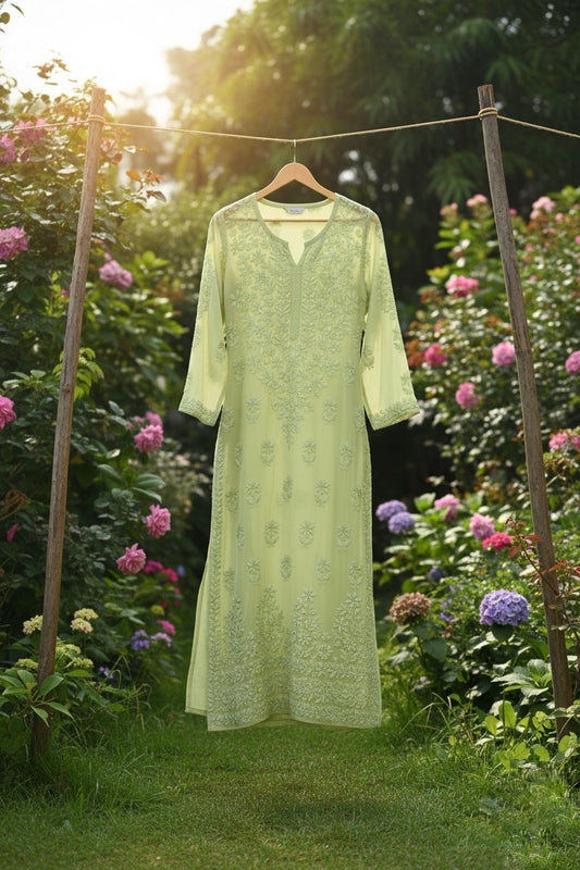 Pure Handcrafted Premium Georgette Chikankari Luxurious Long Kurta