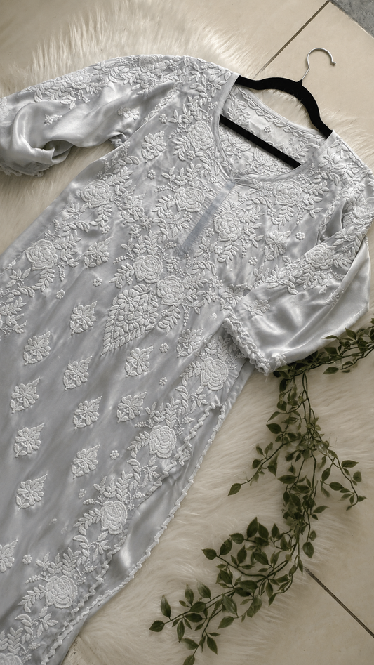 Azhel Silver  Co-ord Set With back And Sleeves Embroidery Special (One Creation)
