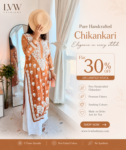 Meer Co-ord Set premium Crepe Silk Pure Handcrafted Chikankari Kurta for women