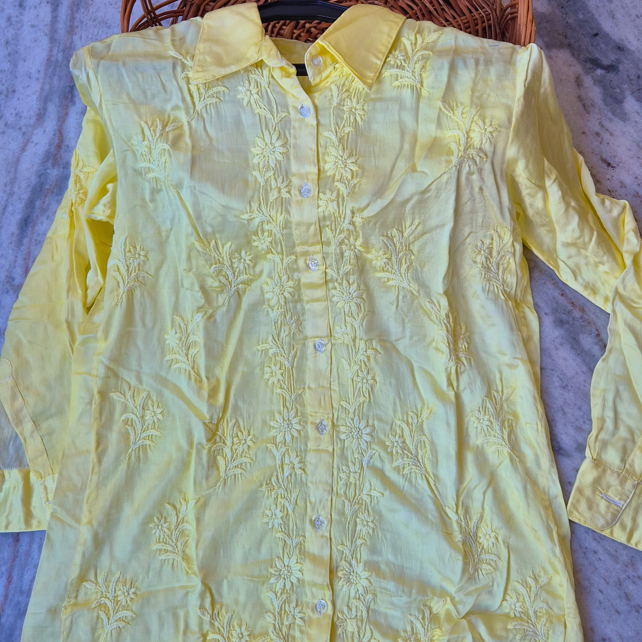 Stylish Premium Silk Luxurious Chikankari Handcrafted Shirt
