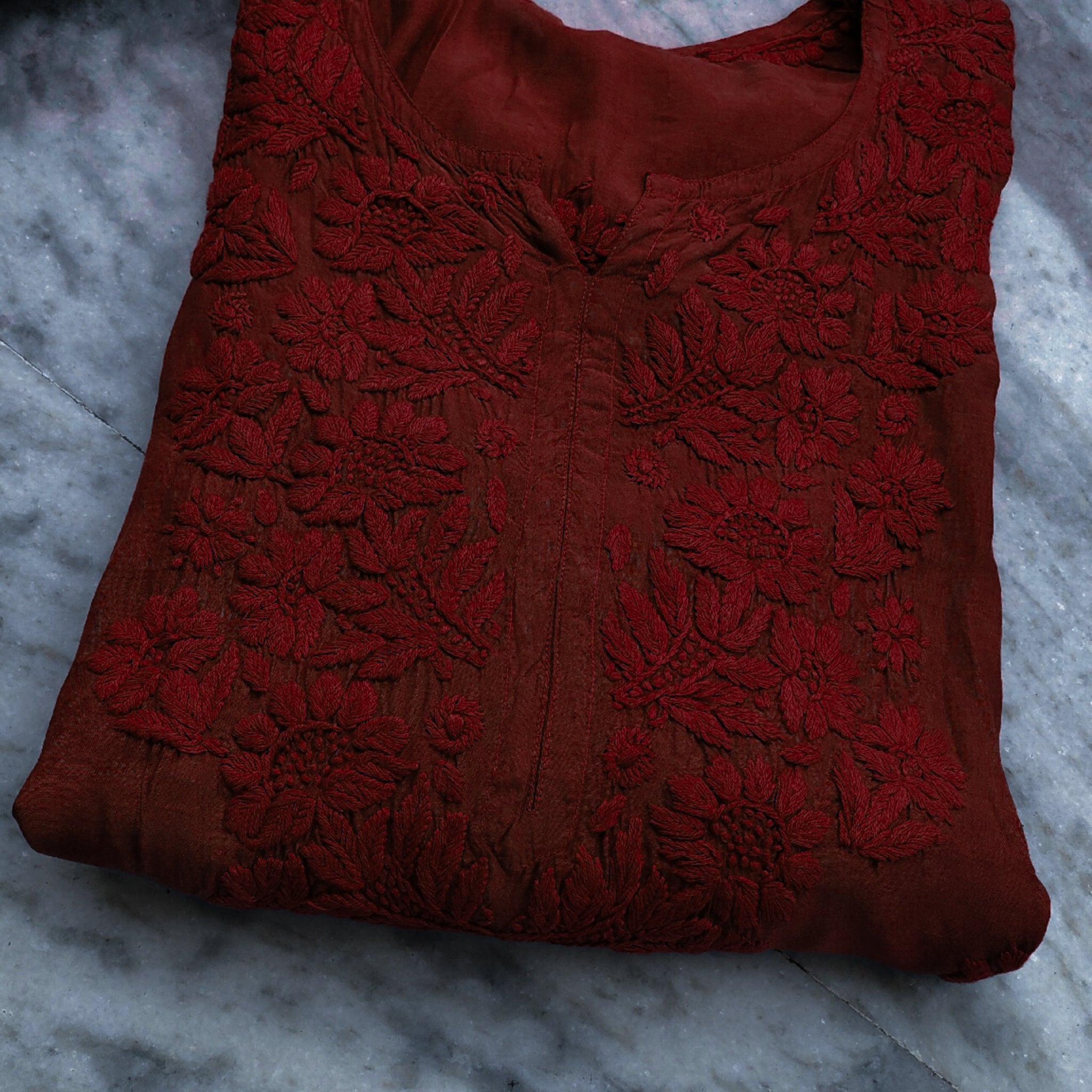 Maroon Premium Modal Soft Chikankari Luxury Long Kurta