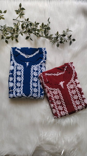 Meer Lace Detailed Premium Soft Skin Breathing Crepe Chikankari Kurta