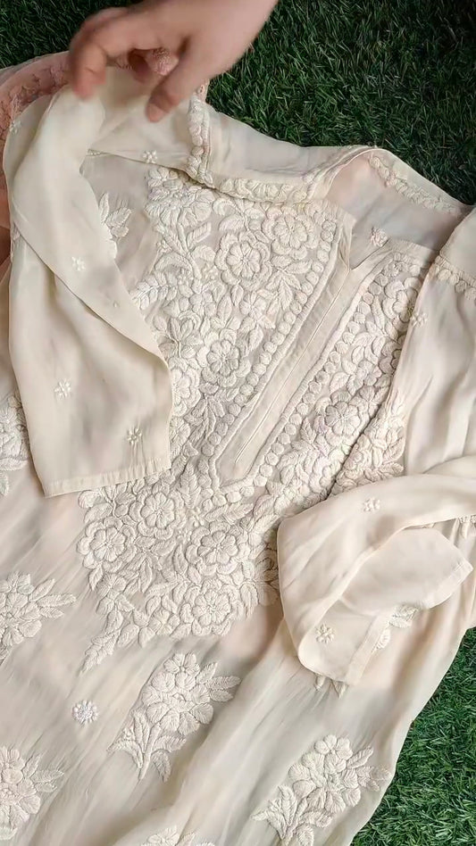 3D Embroidered Premium Silk Chikankari Kurtas