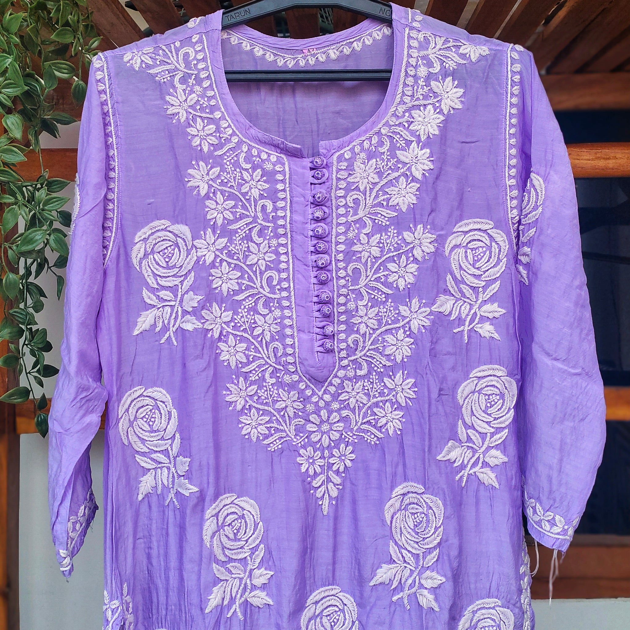 Rose & Leaf Premium Silk Chikankari Long Kurta