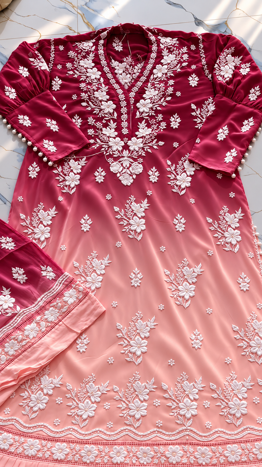 Blush wine Cuff sleeves Premium Mulmul Pure Handcrafted Chikankari