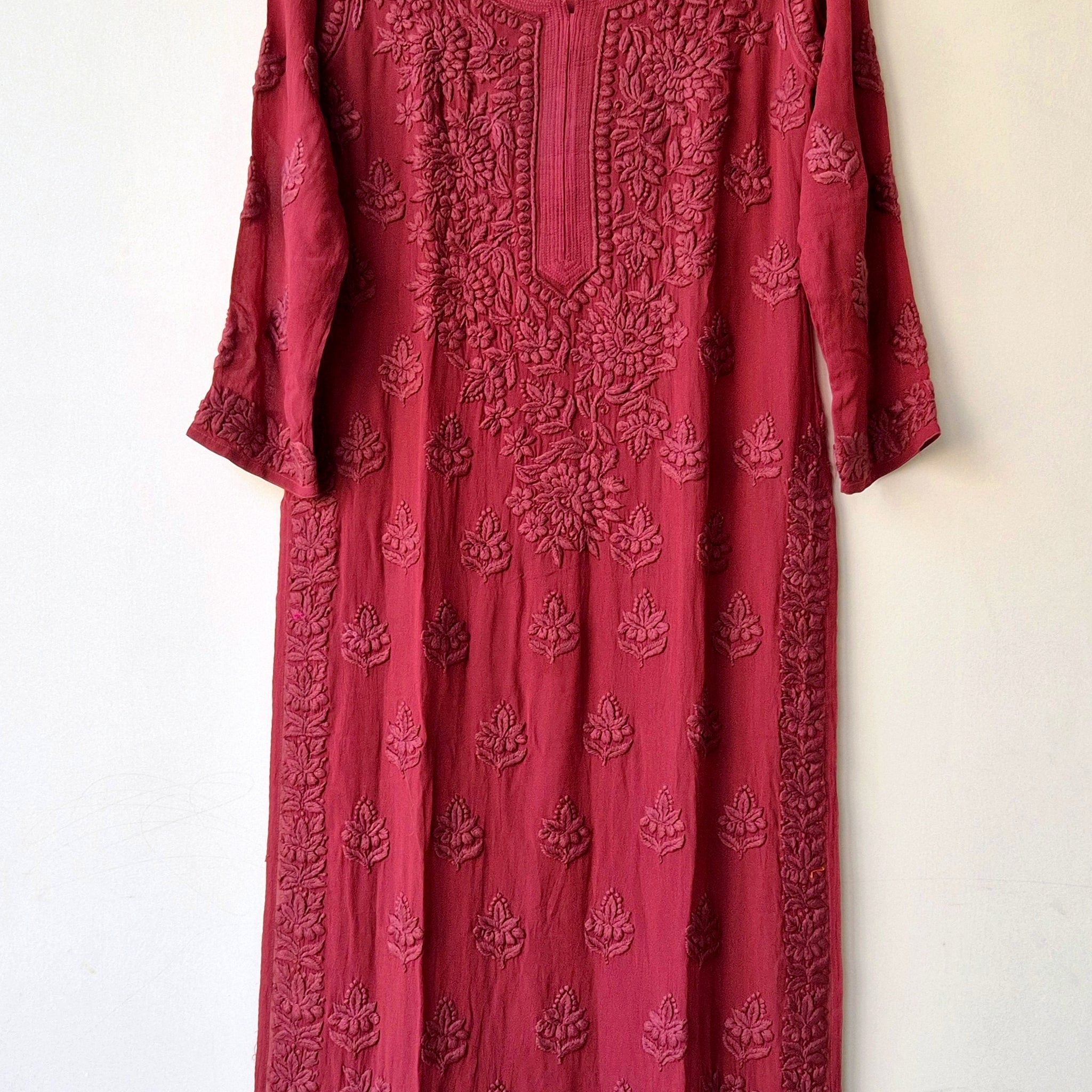 Burgundy Premium Georgette Chikankari Luxurious Look Long Kurta