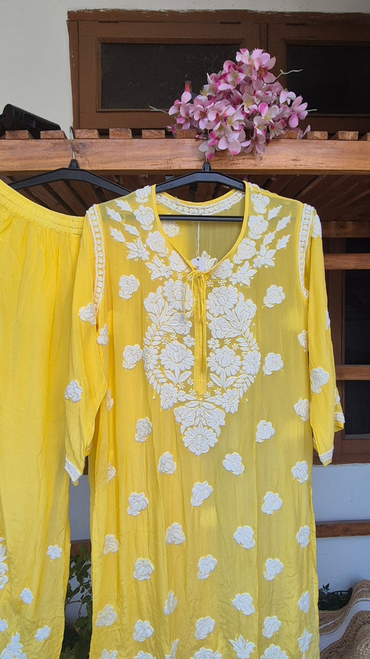 Plus size Premium Silk Pure Handcrafted Chikankari co-ord Set