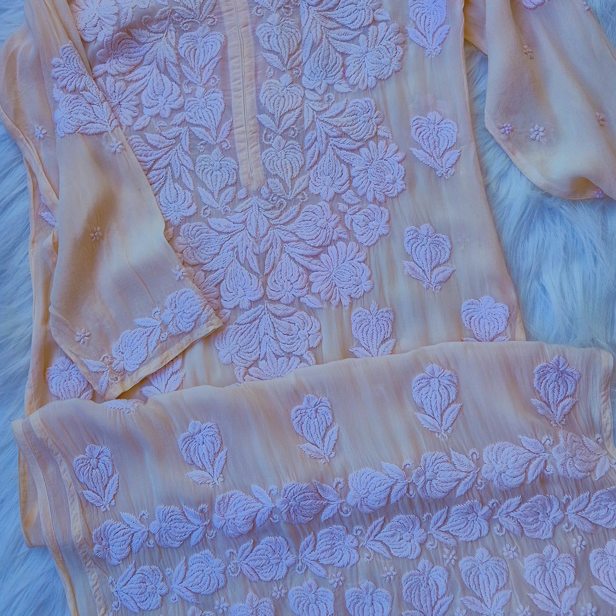 Blush Premium Georgette Chikankari Luxurious Look And Shade Pure Handcrafted