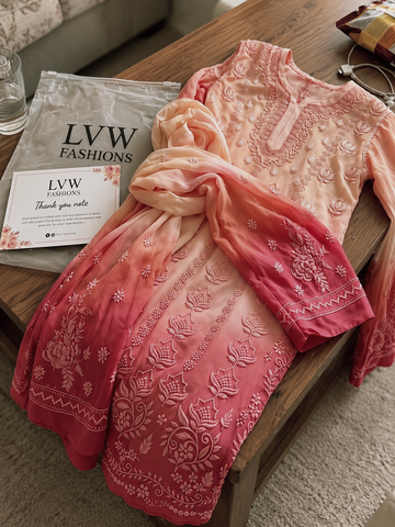 Lotus Viscose Georgette Chikankari Rose Palette Set