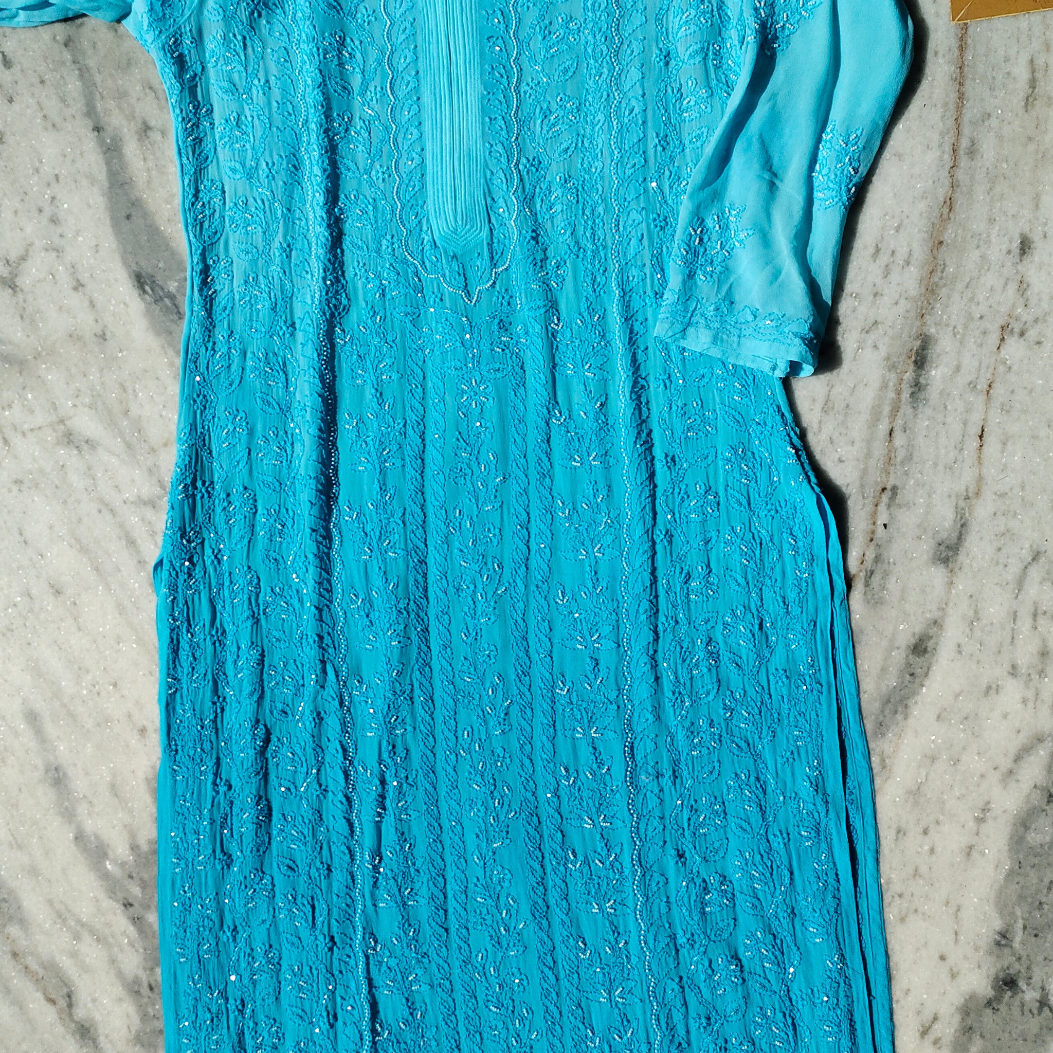 Noori Full Jaal Pearl Cutdana Chikankari Embroidery Long Luxurious kurta Pure Handcrafted