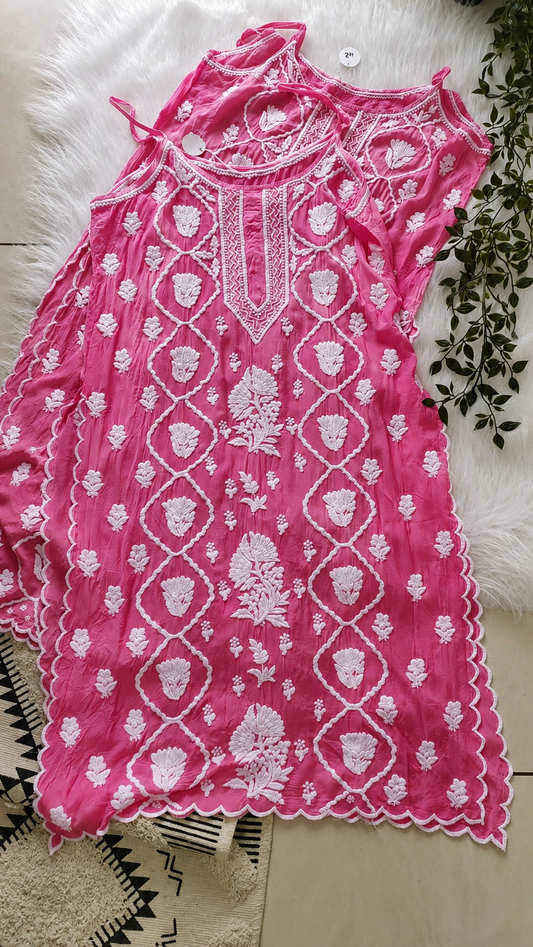 Bright Pink Tulip Beautiful Premium crepe silk Pure Handcrafted Tunic