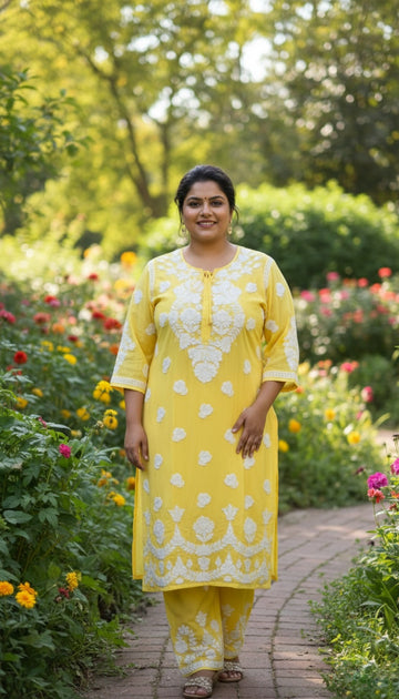 Plus size Premium Silk Pure Handcrafted Chikankari co-ord Set