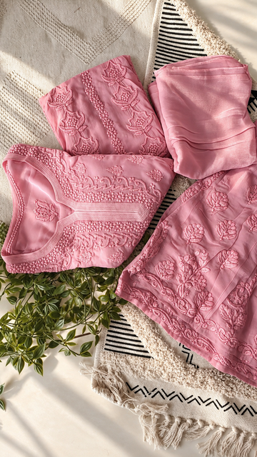 Peony Viscous Georgette Chikankari Long Kurti