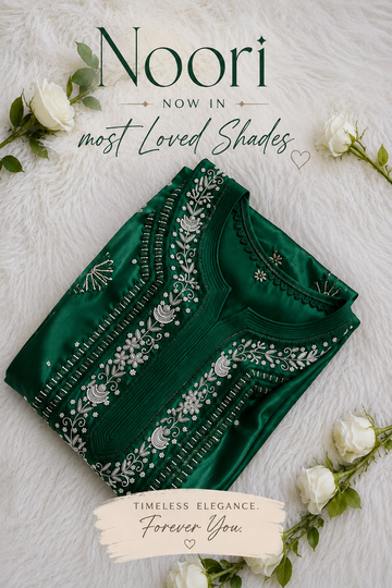 Noori Emerald Ombre Premium Georgette Chikankari Pearls Cutdana Embroidery