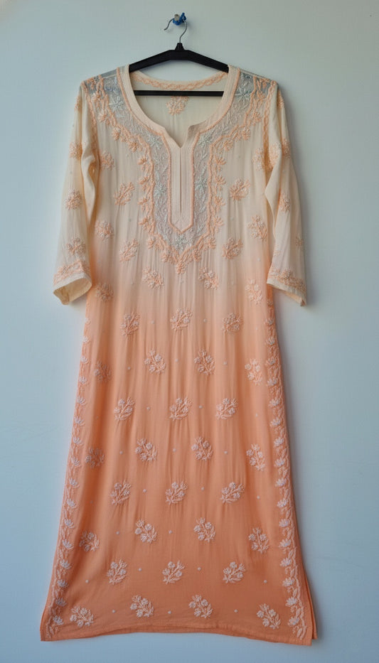Peach Ombre Beautiful Noori  Premium Georgette Chikankari Kurta Cutdana Embroidery