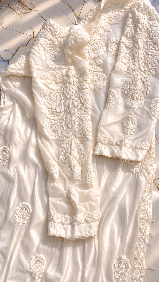 Special Design of Sleeves and Back Pure Chikankari Muslin Kurta