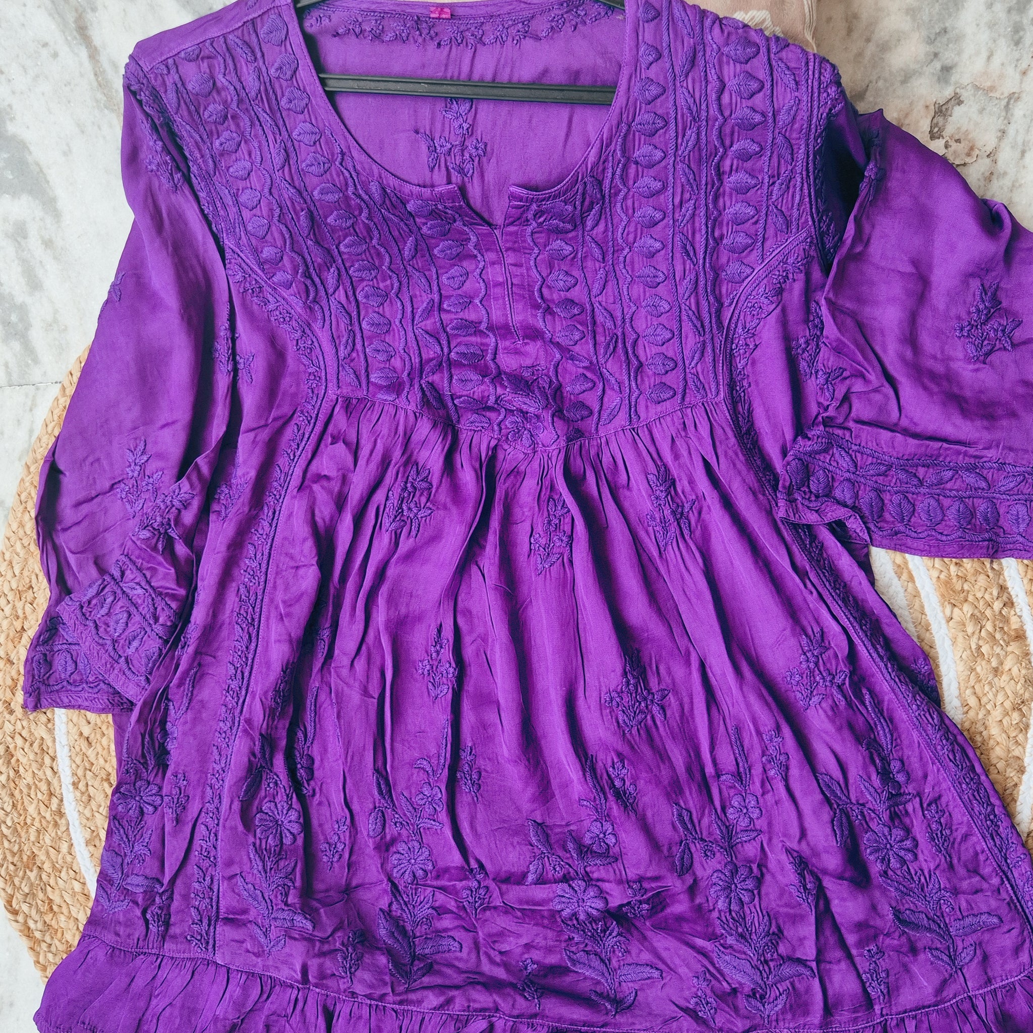 Stylish frill Tunic Premium Cotton silk Chikankari