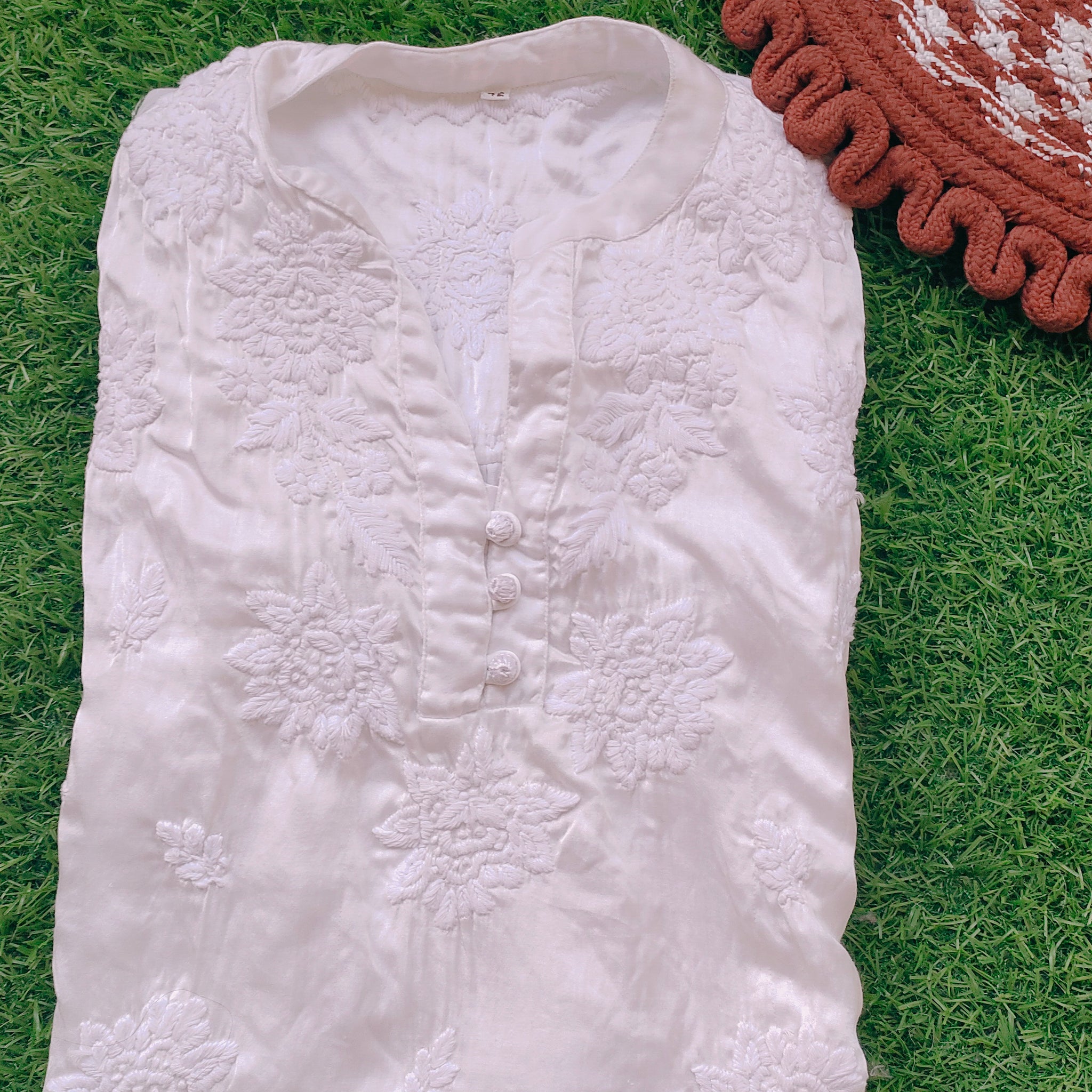 Safed Co-ord Set Premium Satin Tunic Top Dyeable Fabric pure Handcrafted