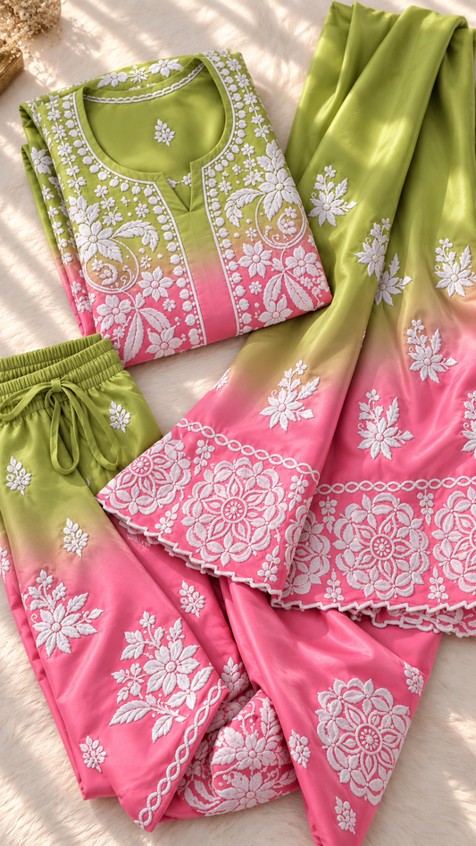 Greepink Azhel Co-ord Set With back And Sleeves Embroidery Special (One Creation)