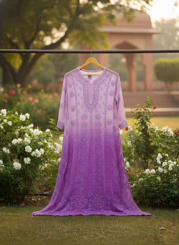 Abaya Rose Ombre Luxurious Pure Handcrafted Chikankari Kurta With Flared Skirt