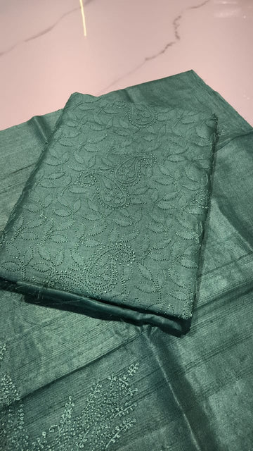 Pure Tissue Chanderi Pure Handcrafted Chikankari kurta Dupatta set Unstitched (only pre paid)