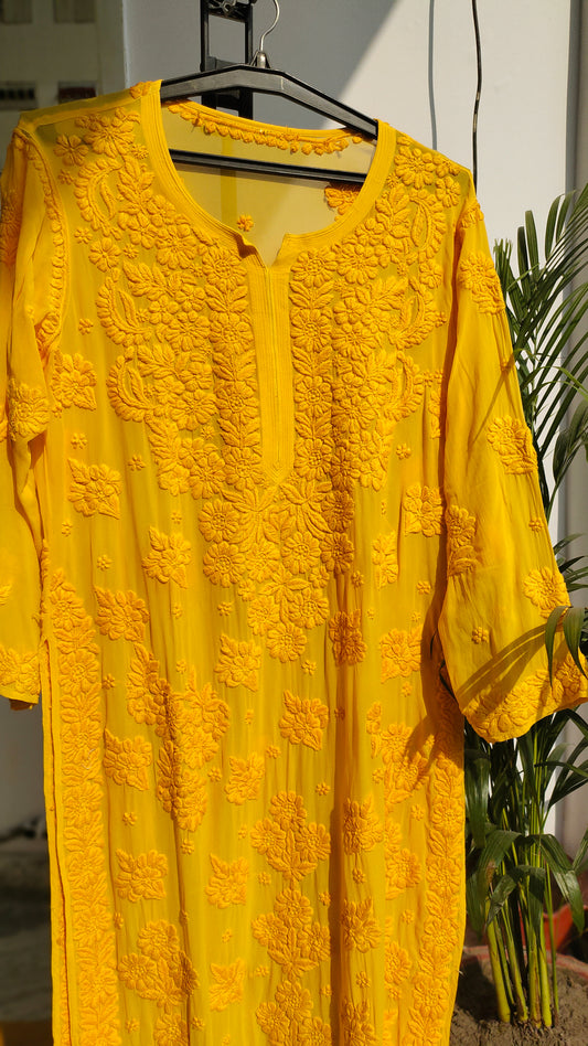 Luminara Yellow Premium Georgette Chikankari Luxurious Look kurta