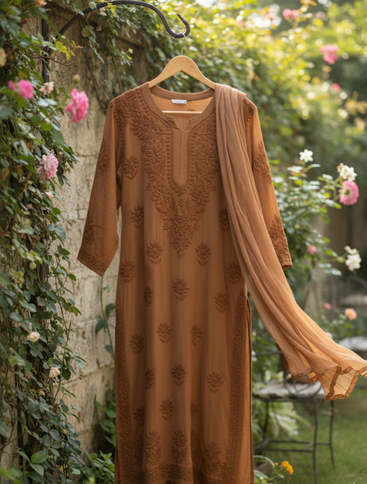 Zaina Premium Soft Non Transparent Chikankari Long Kurti