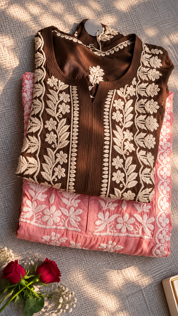 Toffee Premium Georgette luxurious Chikankari Long Kurta Heavy Embroidery with Light weight