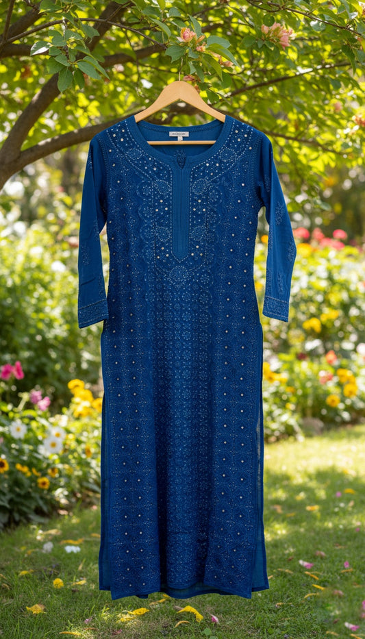 Blue Premium Georgette Chikankari Luxurious Set With Kamdani Add on