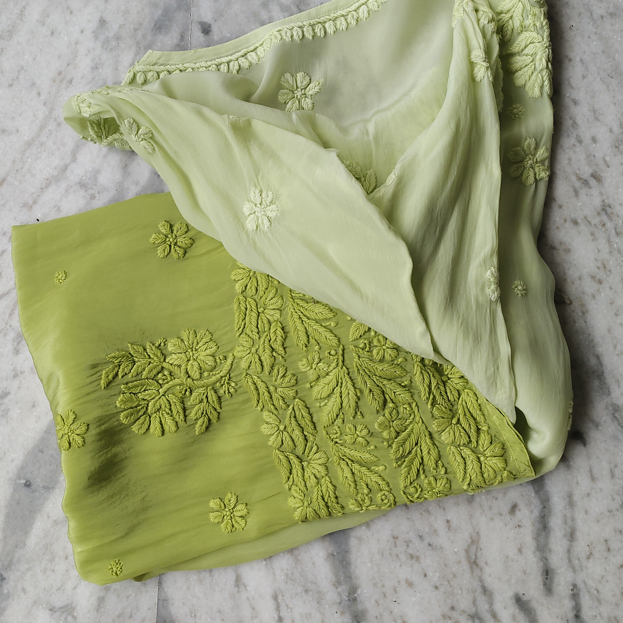 Shafaq Premium Silk Chikankari Long Kurti