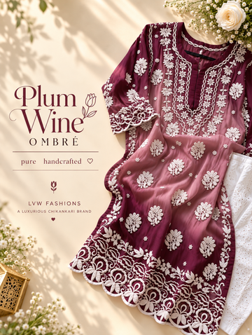 Plum wine Ombre Premium Georgette luxurious Chikankari Long Kurti