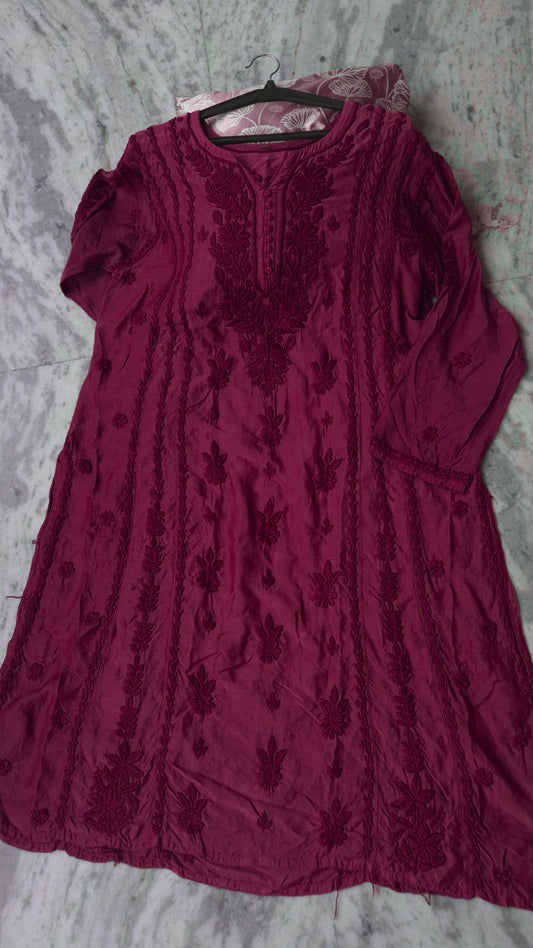Tyrian Premium Mul Silk Oversized Chikankari Long Kurta