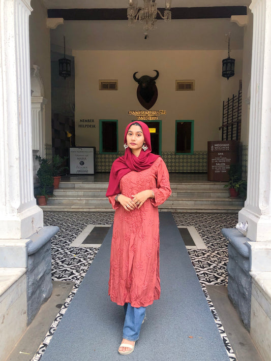 Heer Shining Silk Premium Chikankari Long Kurta