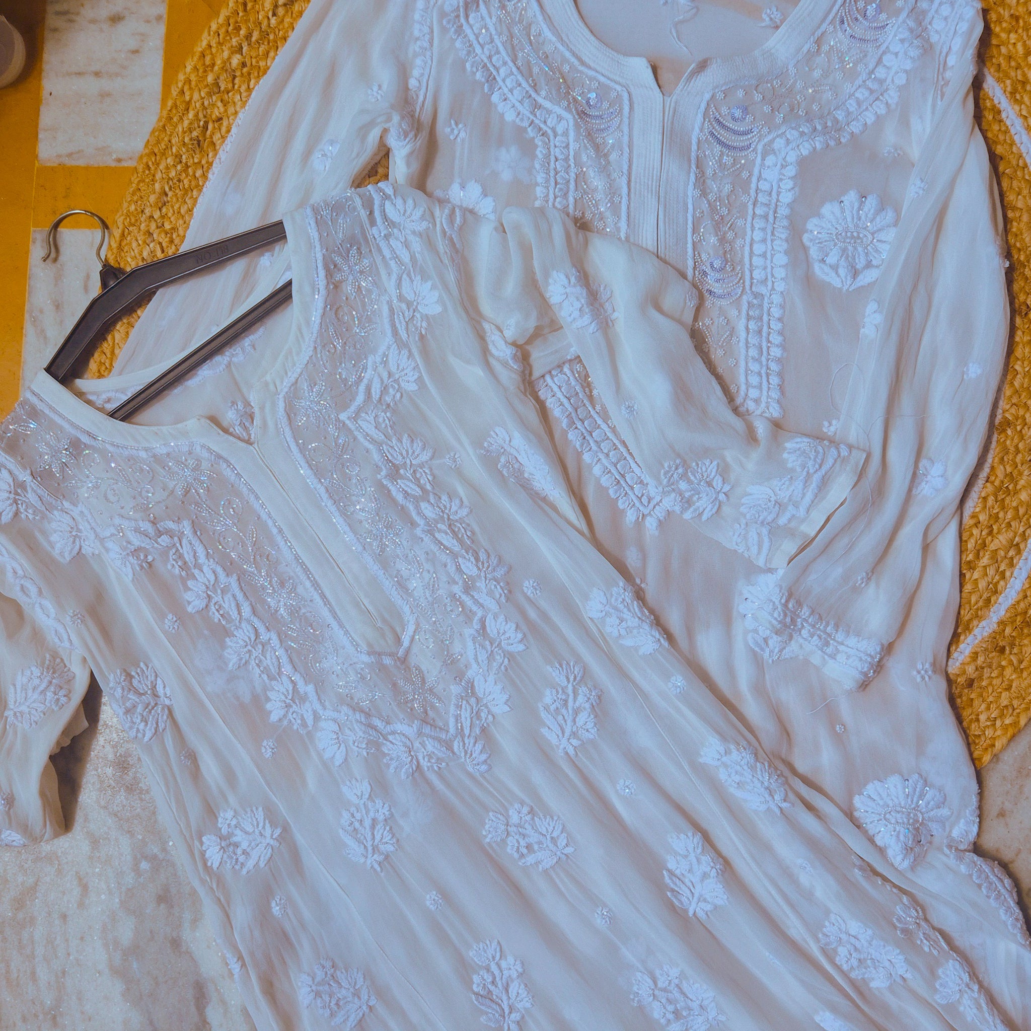 Noori Premium Georgette Luxurious Long Kurtas With Pearls Cutdana Chikankari Embroidery