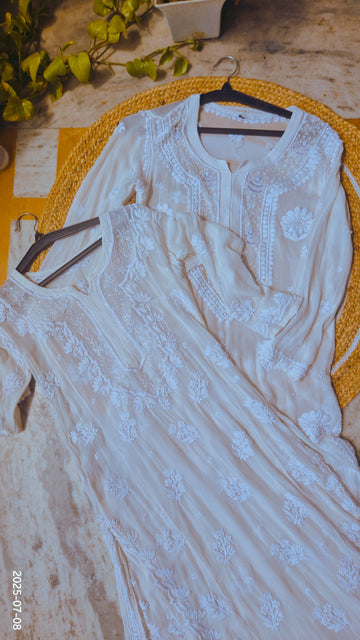 Noori Premium Georgette Luxurious Long Kurtas With Pearls Cutdana Chikankari Embroidery