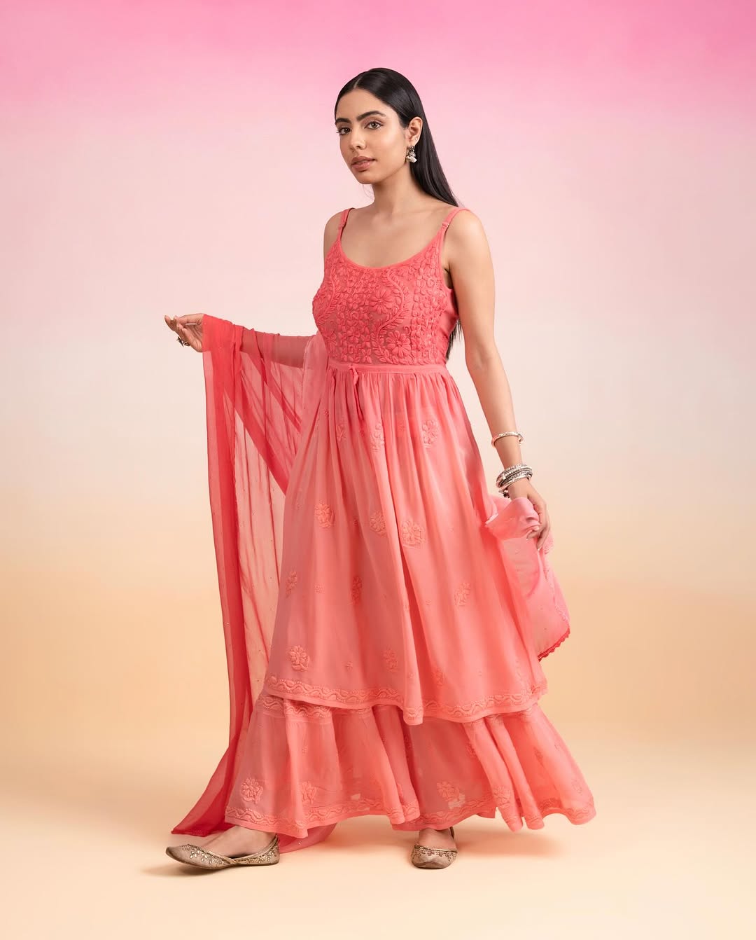 Tulip Tunic Premium Georgette Chikankari Embroidery (Adjustable Strap)