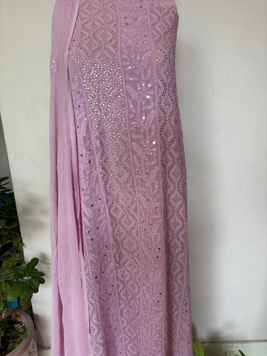 Roohi Pure handcrafted Chikankari and Mukaish Premium Georgette unstitched suit
