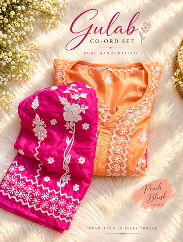 Gulab Peach & Blush Co-ord Chikankari Set With back And Sleeves Embroidery Special (One Creation)