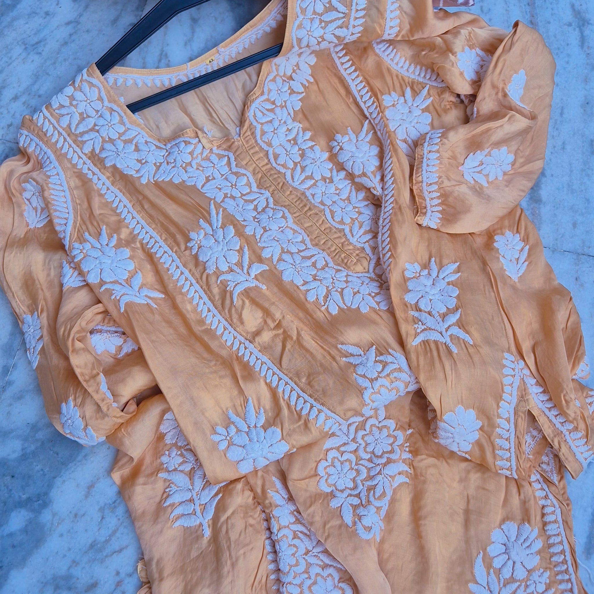 Sedef Premium Silk Chikankari Luxurious Long A-line Kurta