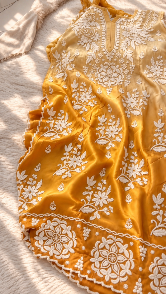 Citrine Haze Azhel Co-ord Set With back And Sleeves Embroidery Special (One Creation)